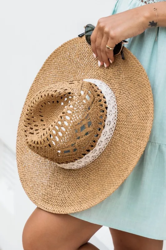 Sounds Of Summer Ivory Band Straw Tan Hat FINAL SALE sold by Pink Lily