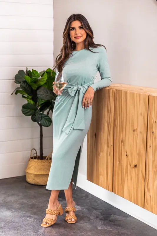 How've You Been Sage Ribbed Midi Dress FINAL SALE sold by Pink Lily