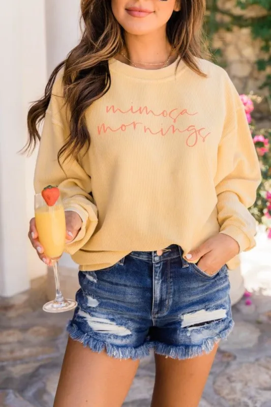 Mimosa Mornings Gold Corded Graphic Sweatshirt FINAL SALE sold by Pink Lily