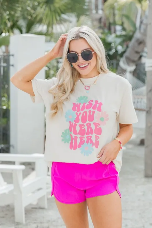 Wish You Were Here Ivory Oversized Graphic Tee made by Pink Lily