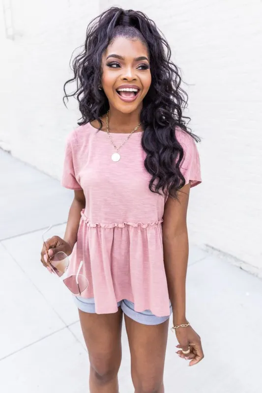 Open Your Mind Mauve Heather Babydoll Knit Blouse FINAL SALE sold by Pink Lily