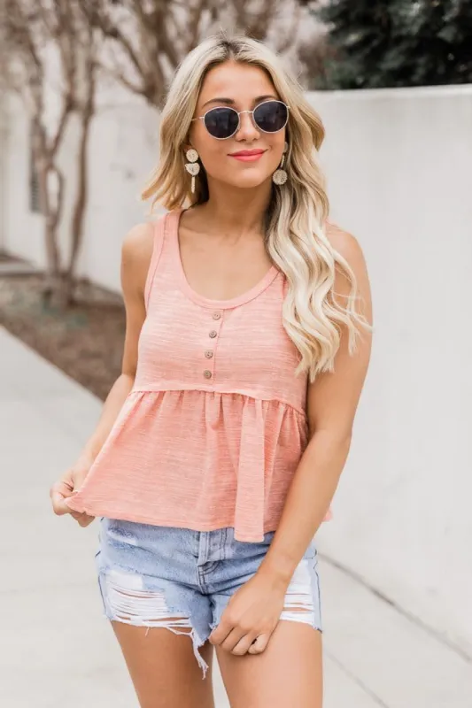 Guarantee Happiness Peach Babydoll Tank FINAL SALE sold by Pink Lily