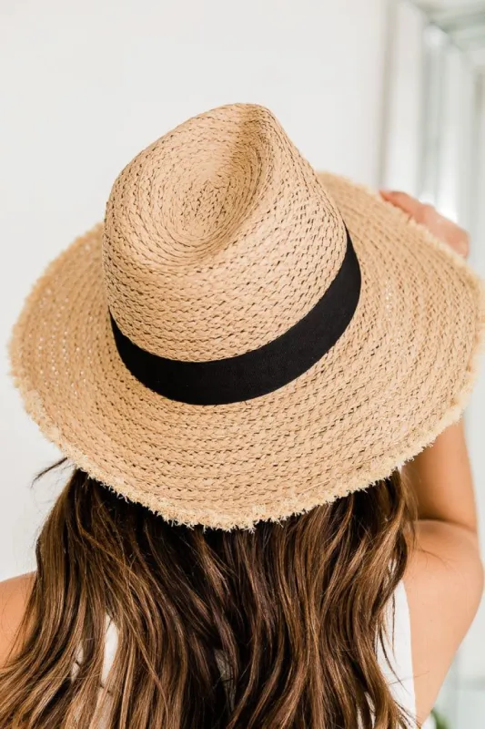 Social Hour Black Ribbon Tan Straw Hat FINAL SALE sold by Pink Lily