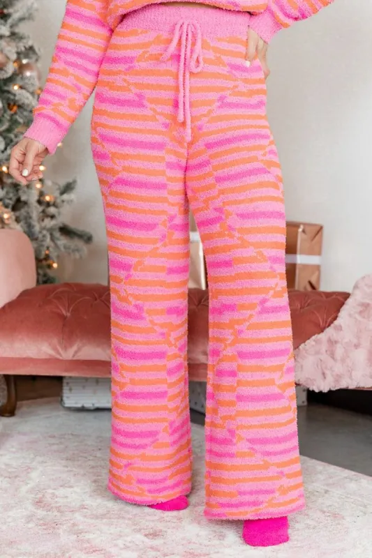 Movies and Chill Pink Orange Print Fuzzy Lounge Pants FINAL SALE sold by Pink Lily