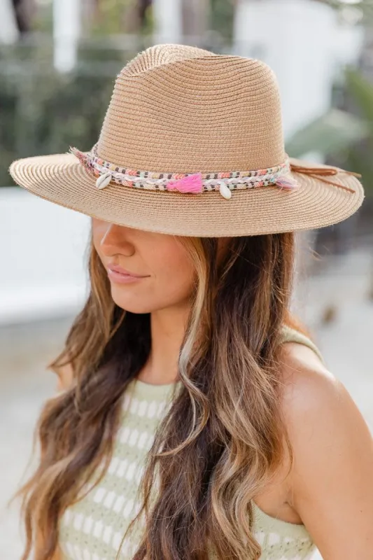 Hat with Shell and Tassel Detail sold by Pink Lily