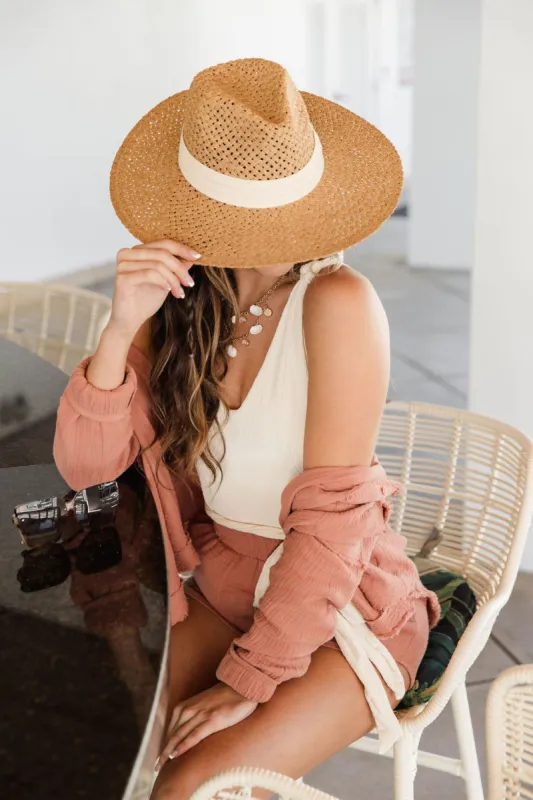 Banded Sun Hat with Frayed Brim FINAL SALE sold by Pink Lily