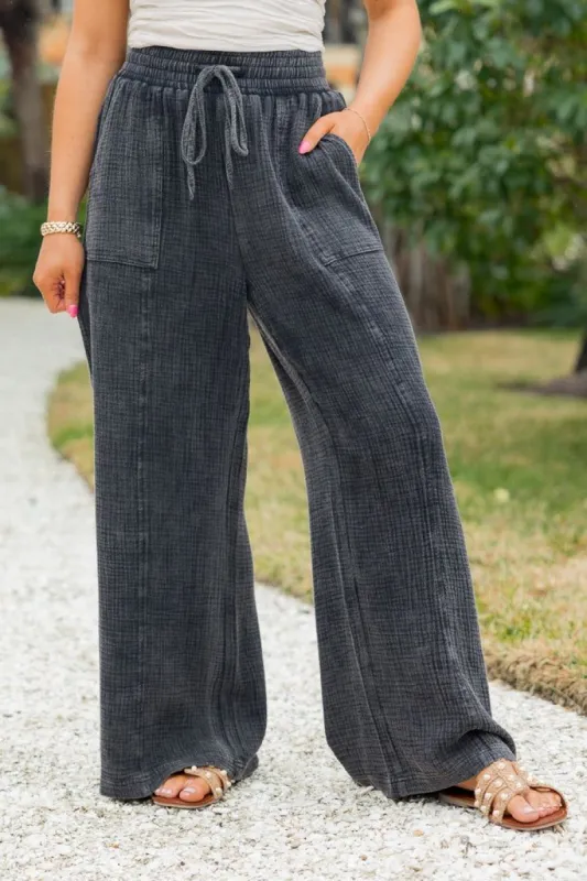 Match My Energy Black Acid Wash Gauze Pants sold by Pink Lily