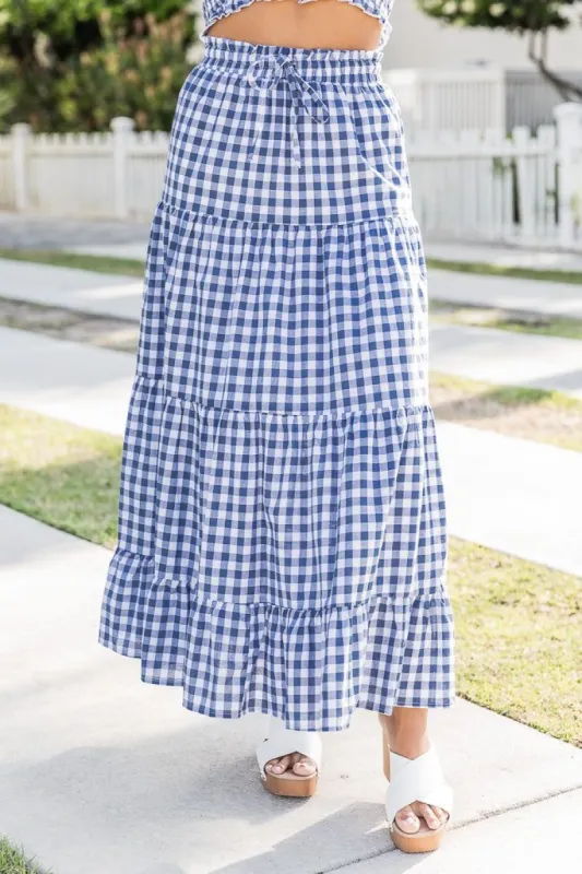 Sitting Parkside Navy Gingham Maxi Skirt FINAL SALE sold by Pink Lily