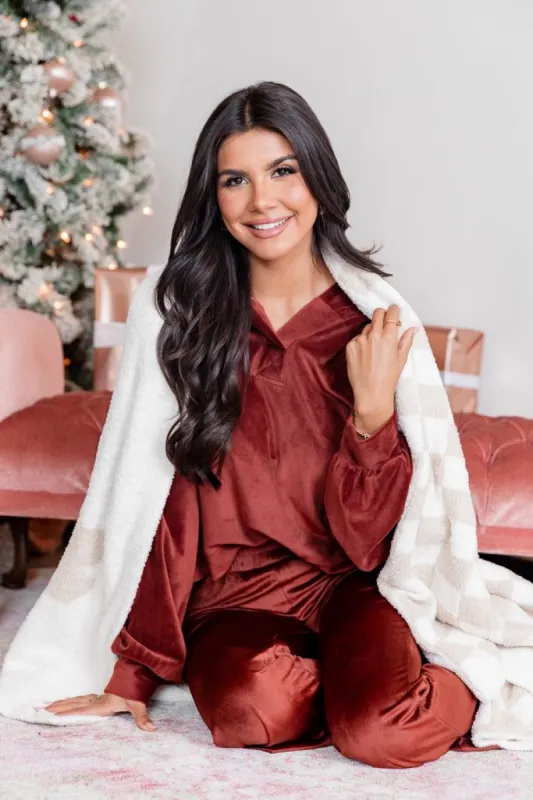 Say When Rust Brown Velvet Hoodie FINAL SALE sold by Pink Lily