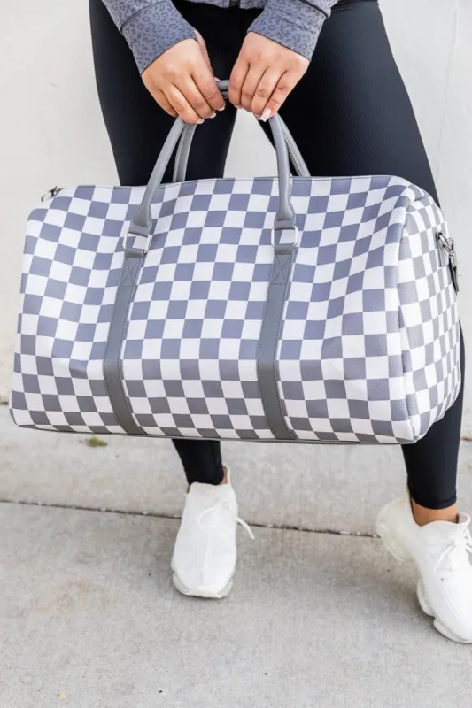 Boujee Weekend Away Grey And White Checkered Duffle Bag sold by Pink Lily