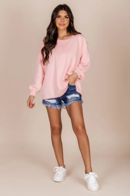 Be Yourself Pink Acid Wash Pullover sold by Pink Lily
