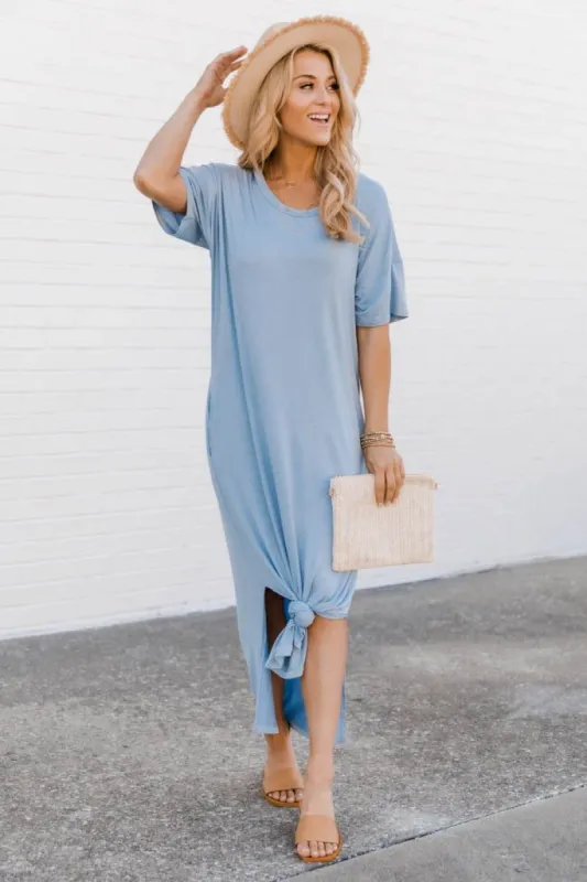 Simple Melody Midi Blue T-Shirt Dress FINAL SALE sold by Pink Lily