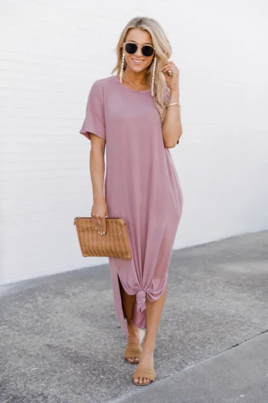 Simple Melody Midi Mauve T-Shirt Dress FINAL SALE sold by Pink Lily