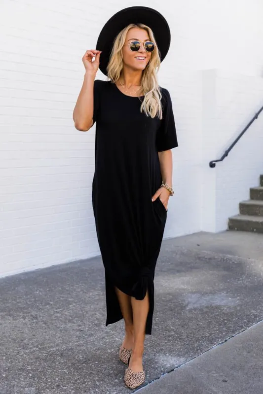 Simple Melody Midi Black T-Shirt Dress FINAL SALE sold by Pink Lily
