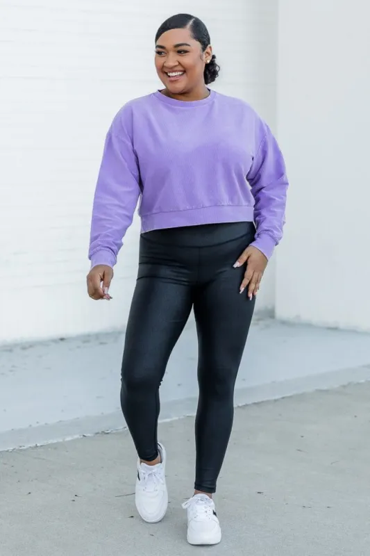 Stellar Weekend Purple Acid Wash Cropped Cord Sweatshirt FINAL SALE sold by Pink Lily