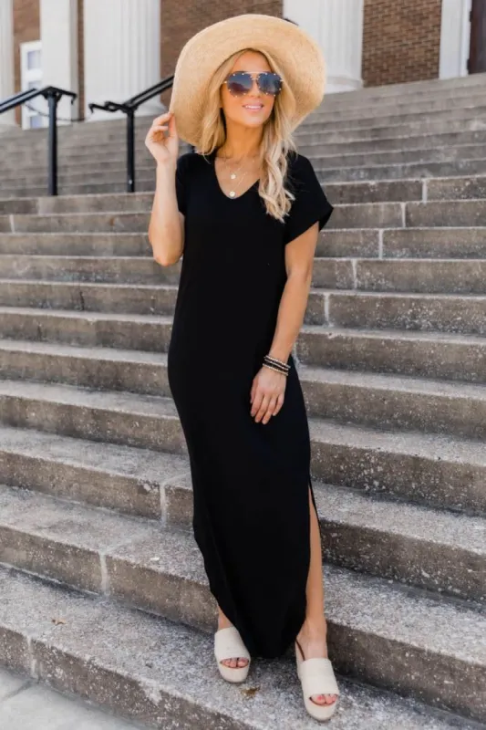 Set Yourself Free Black Maxi T-Shirt Dress made by Pink Lily