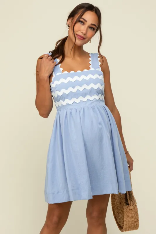 Light Blue Ric Rack Accent Sleeveless Maternity Dress sold by Pinkblush