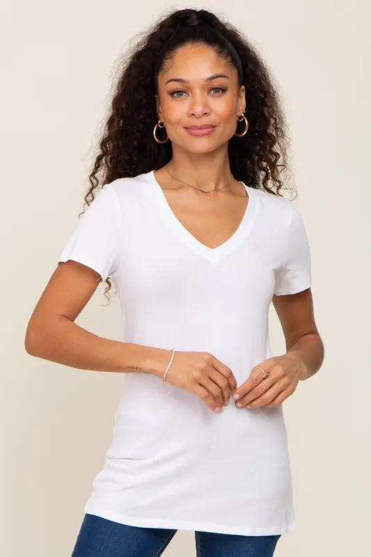 White Basic V-Neck Tee sold by Pinkblush