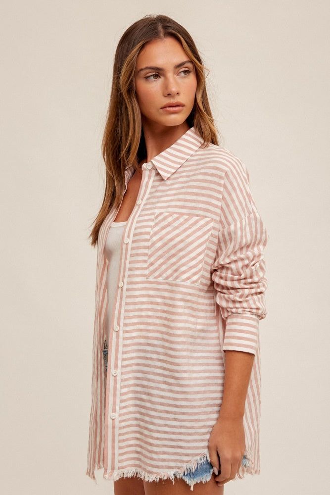 Mauve Loose Fit Striped Button Down Shirt sold by Pinkblush product image thumbnail 2