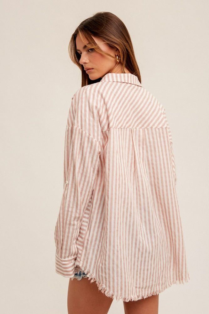 Mauve Loose Fit Striped Button Down Shirt sold by Pinkblush product image thumbnail 3