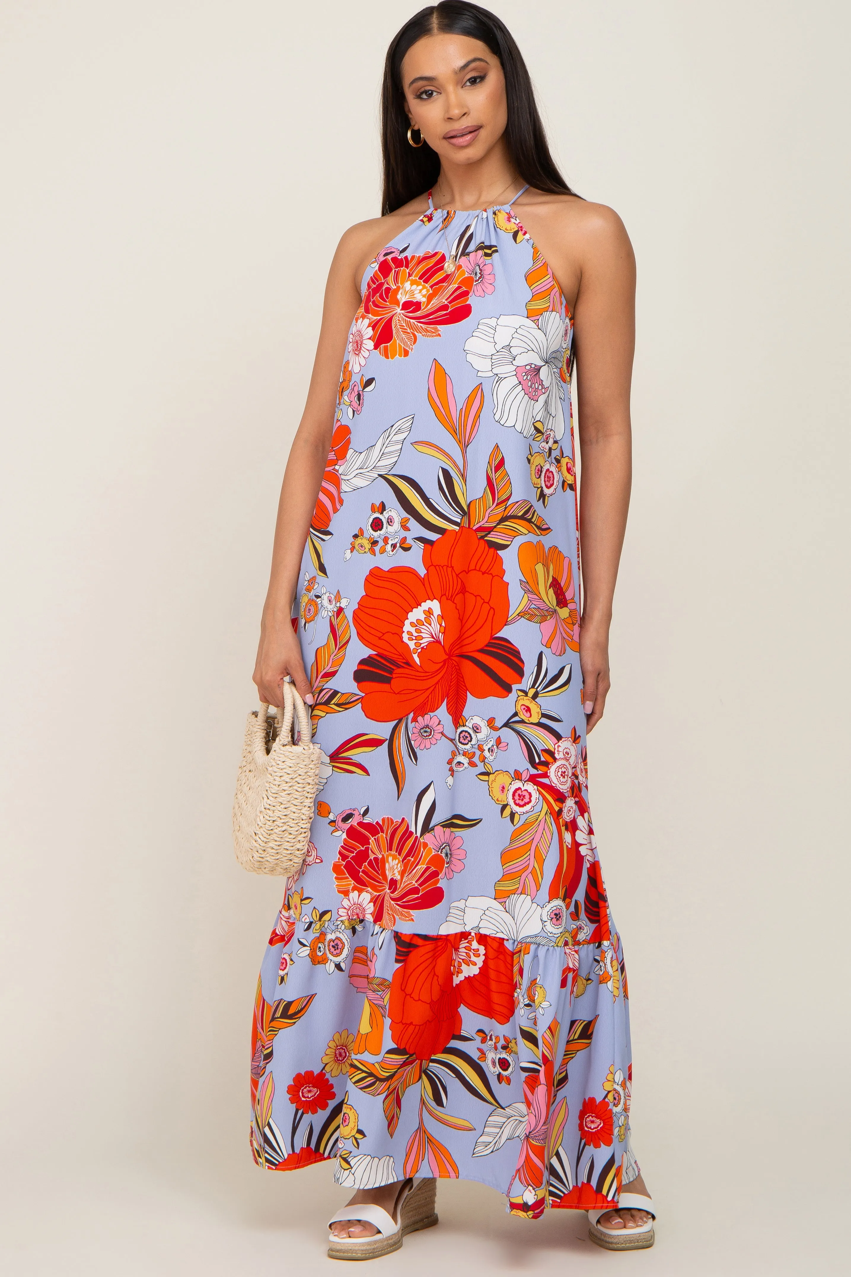 Periwinkle Floral Halter Maxi Dress sold by Pinkblush