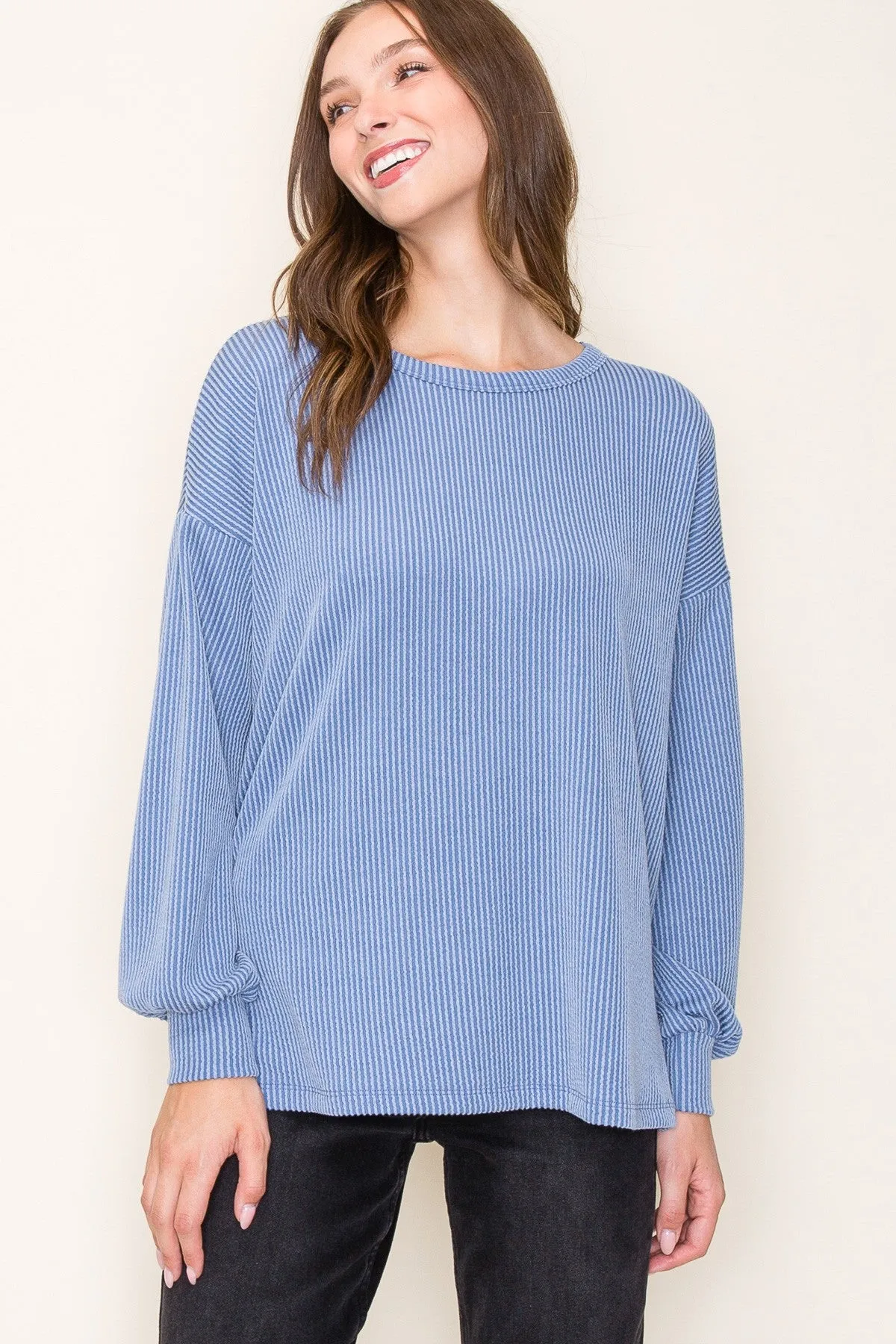 Blue Ribbed Long Sleeve Maternity Top sold by Pinkblush product image thumbnail 5