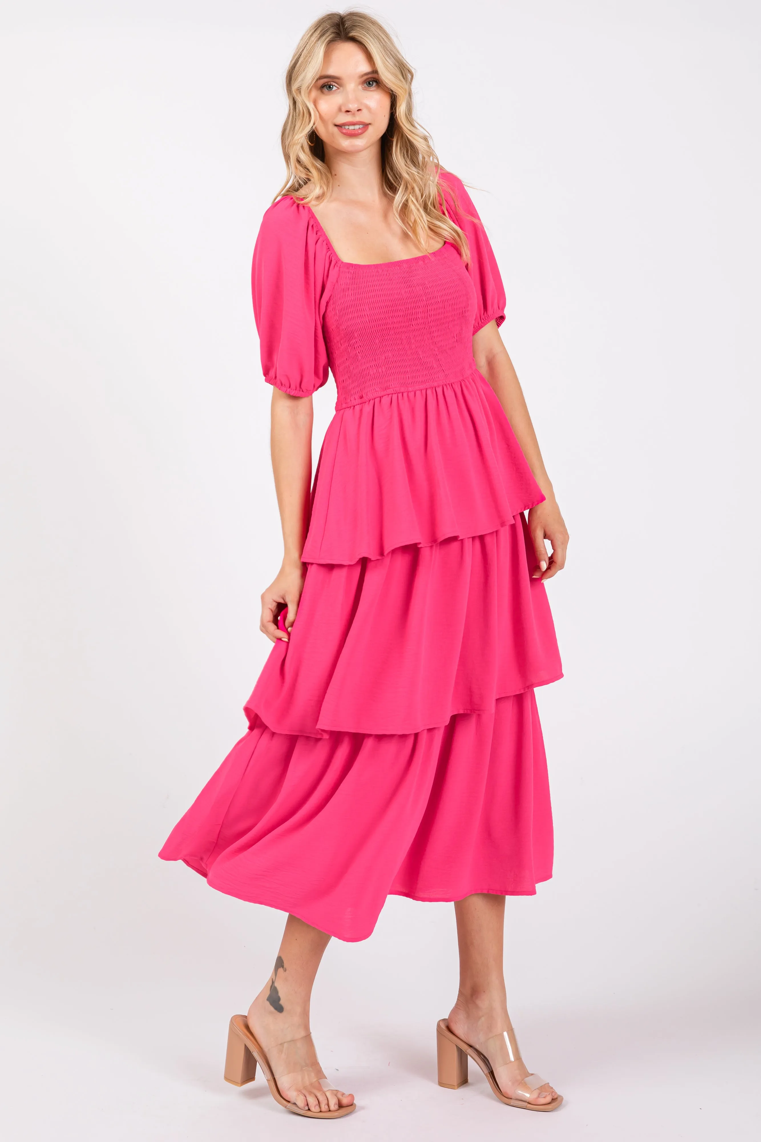 Fuchsia Smocked Body Ruffled Tiered Dress sold by Pinkblush product image thumbnail 2