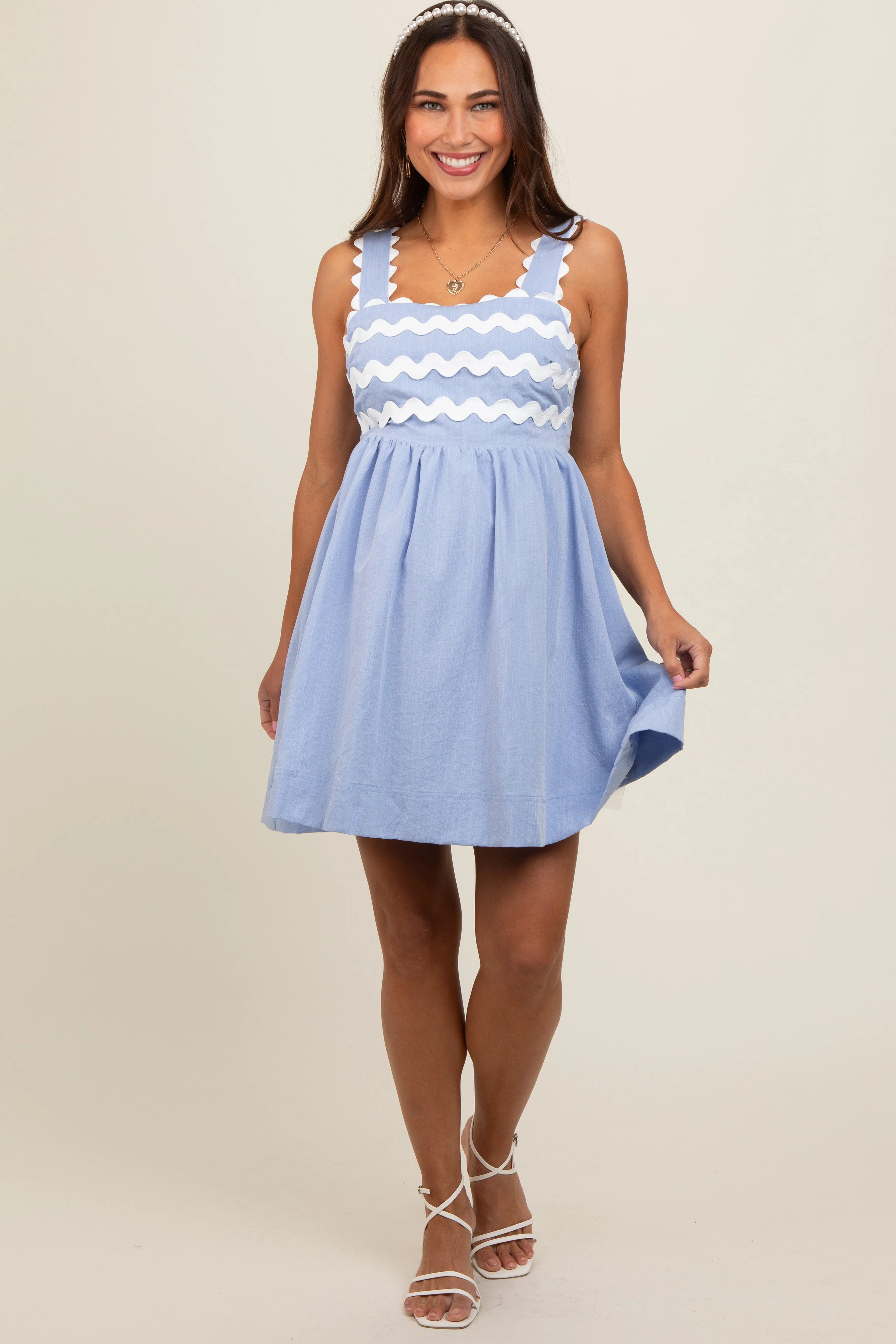 Light Blue Ric Rack Accent Sleeveless Maternity Dress sold by Pinkblush product image thumbnail 3