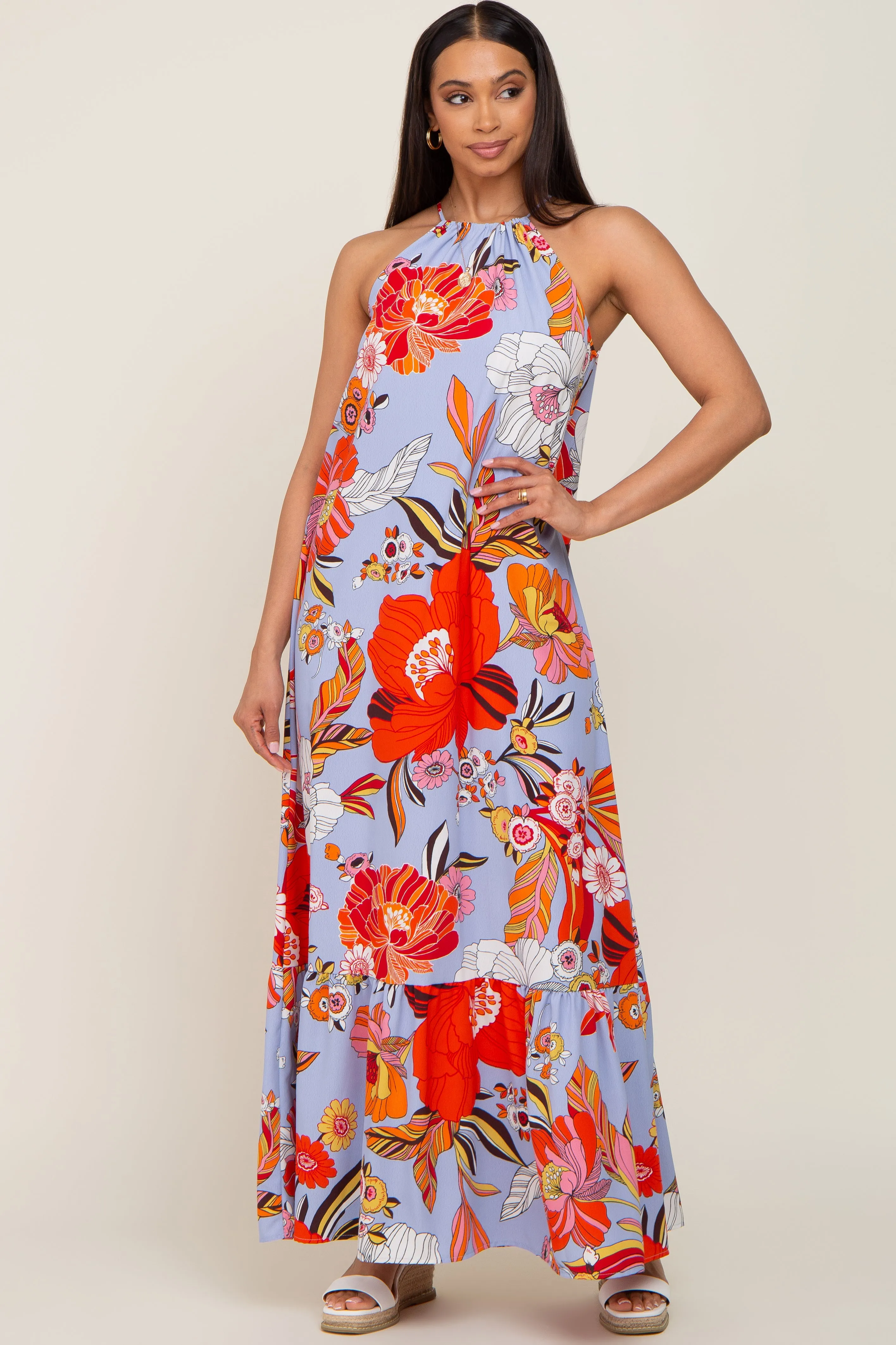 Periwinkle Floral Halter Maxi Dress sold by Pinkblush product image thumbnail 5