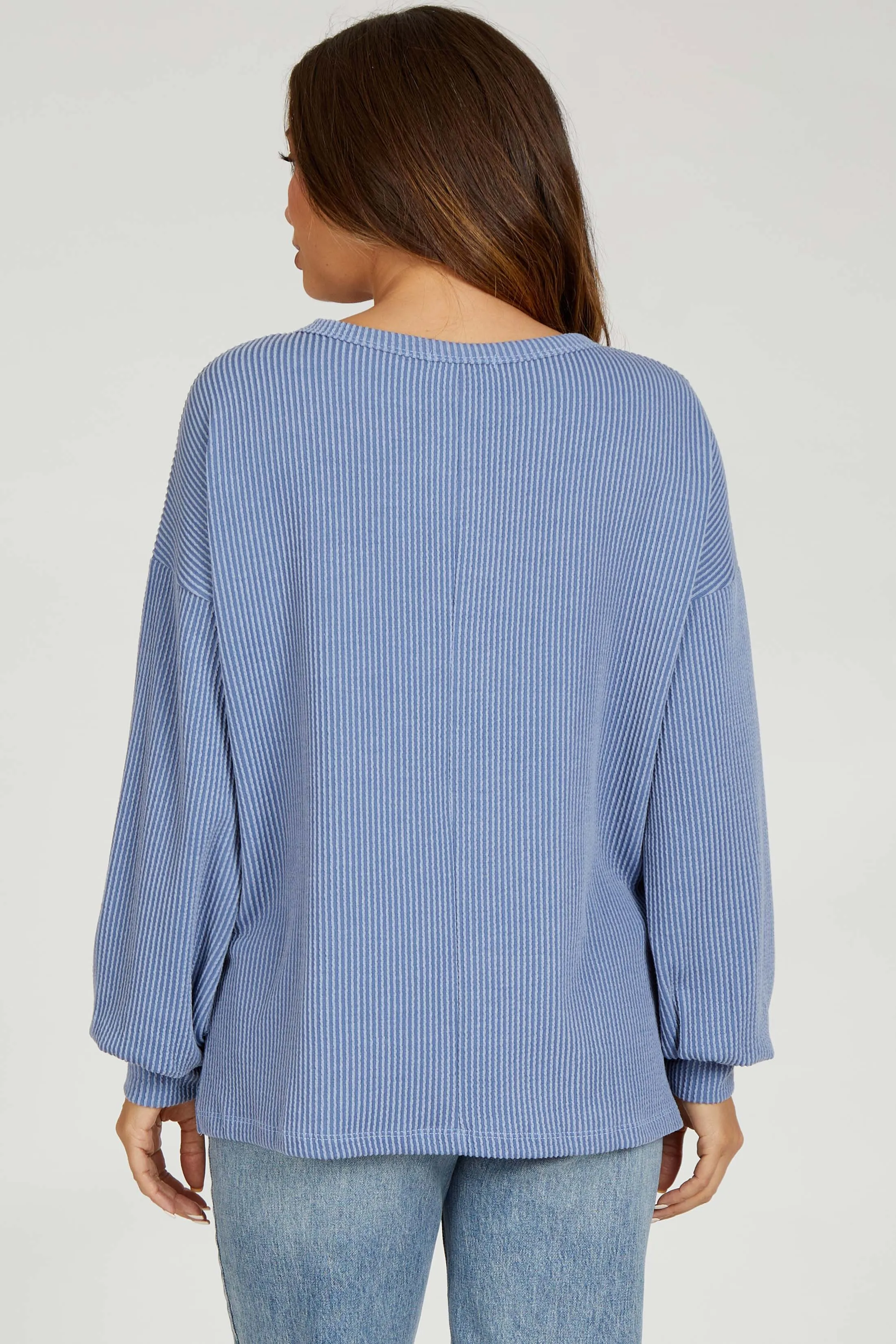 Blue Ribbed Long Sleeve Maternity Top sold by Pinkblush product image thumbnail 3