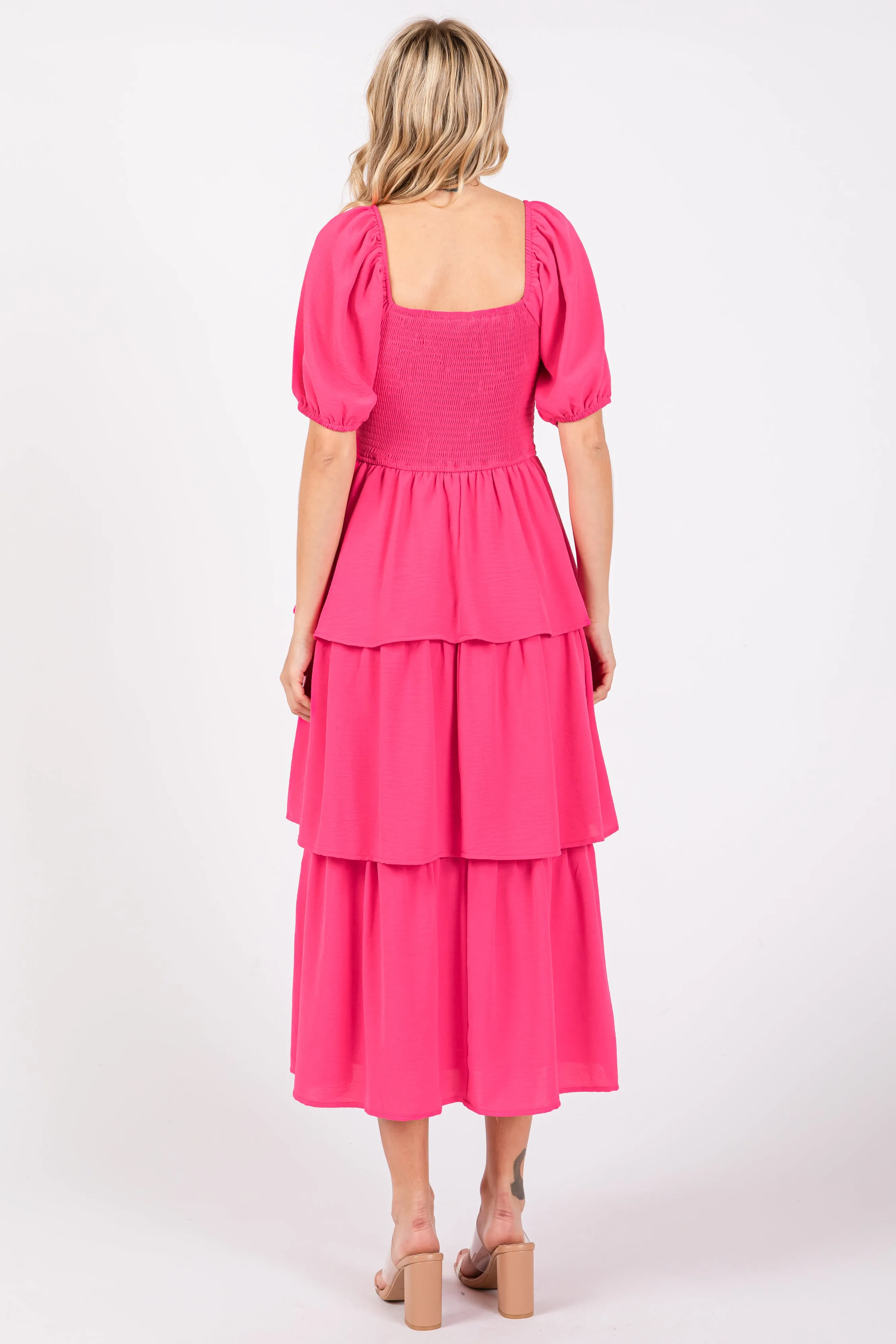Fuchsia Smocked Body Ruffled Tiered Dress sold by Pinkblush product image thumbnail 3
