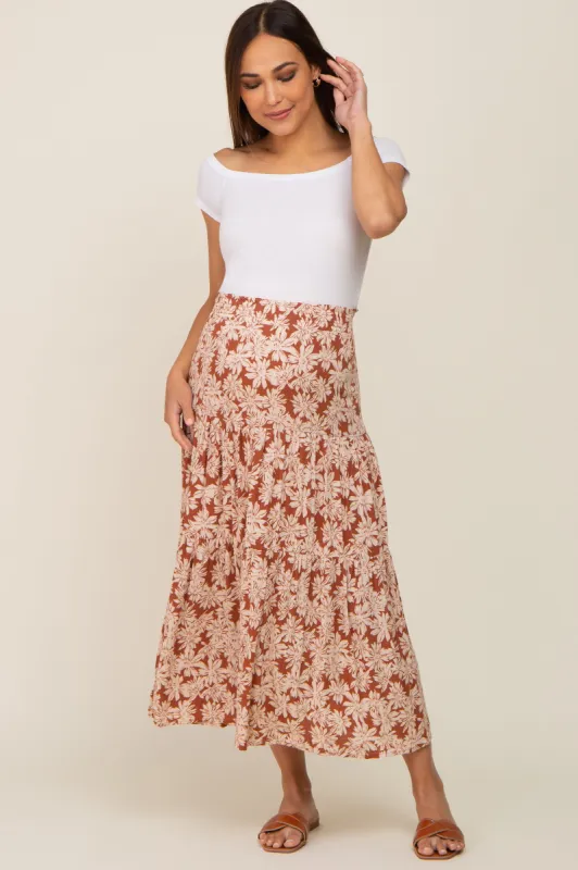 Mocha Floral Tiered Maternity Maxi Skirt sold by Pinkblush