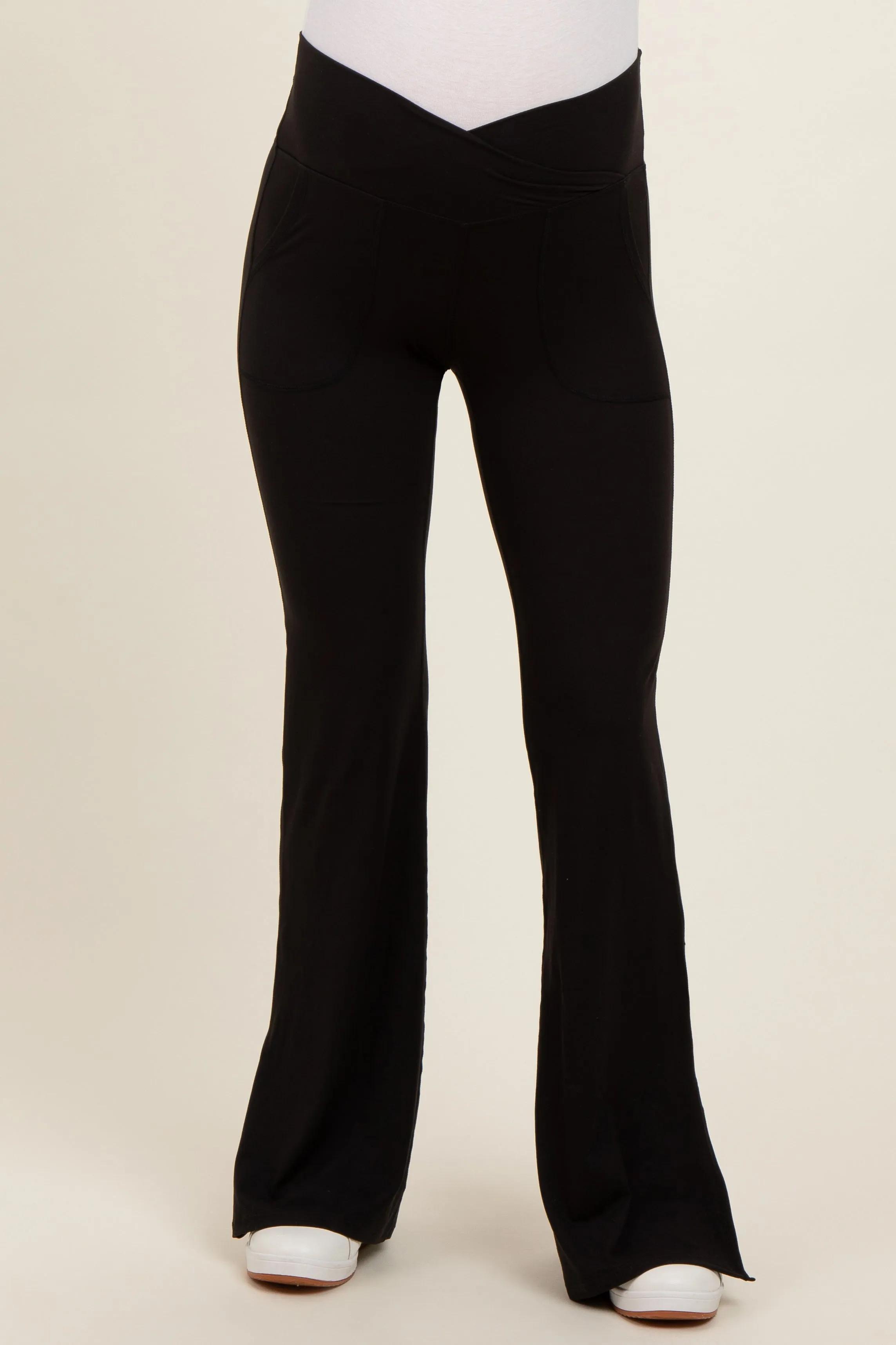 Black Crossover Waist Maternity Flared Leggings sold by Pinkblush product image thumbnail 2