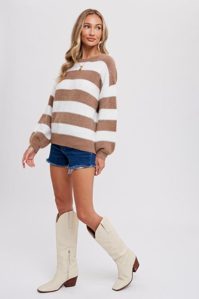 Mocha Fuzzy Soft Striped Sweater sold by Pinkblush product image thumbnail 3