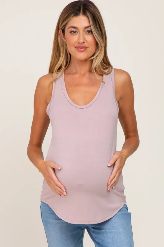 Mauve Black Scoop Neck Maternity Tank Top sold by Pinkblush