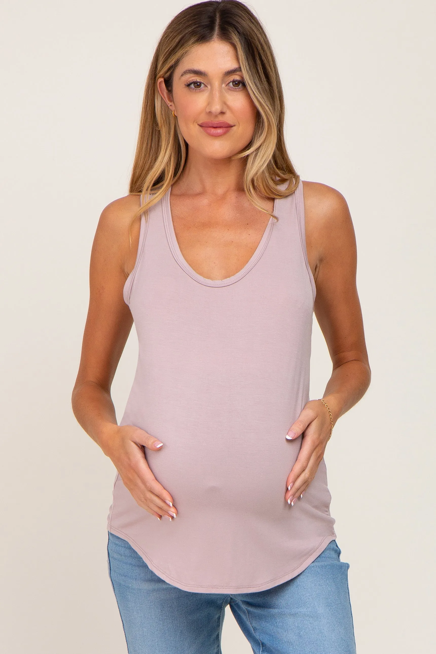 Mauve Black Scoop Neck Maternity Tank Top sold by Pinkblush