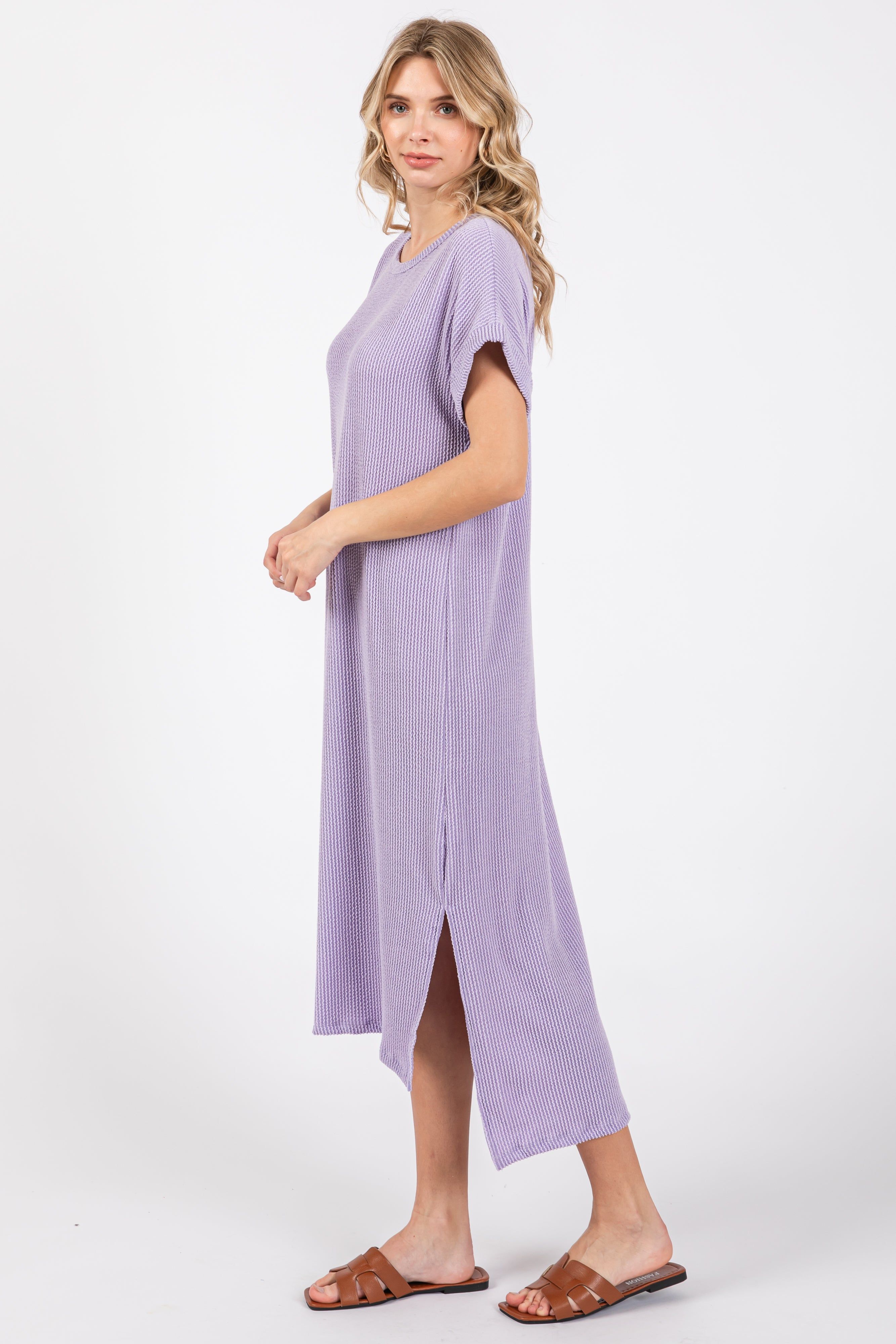 Lavender Ribbed Short Sleeve Midi Dress sold by Pinkblush product image thumbnail 2