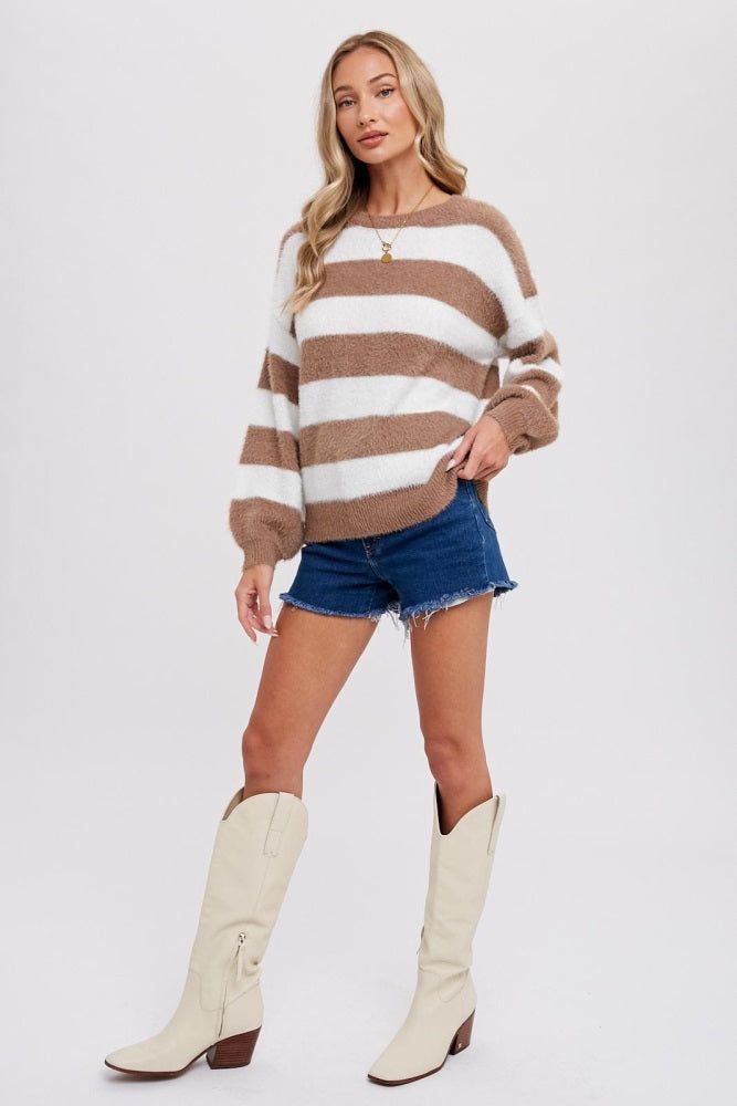 Mocha Fuzzy Soft Striped Sweater sold by Pinkblush product image thumbnail 4
