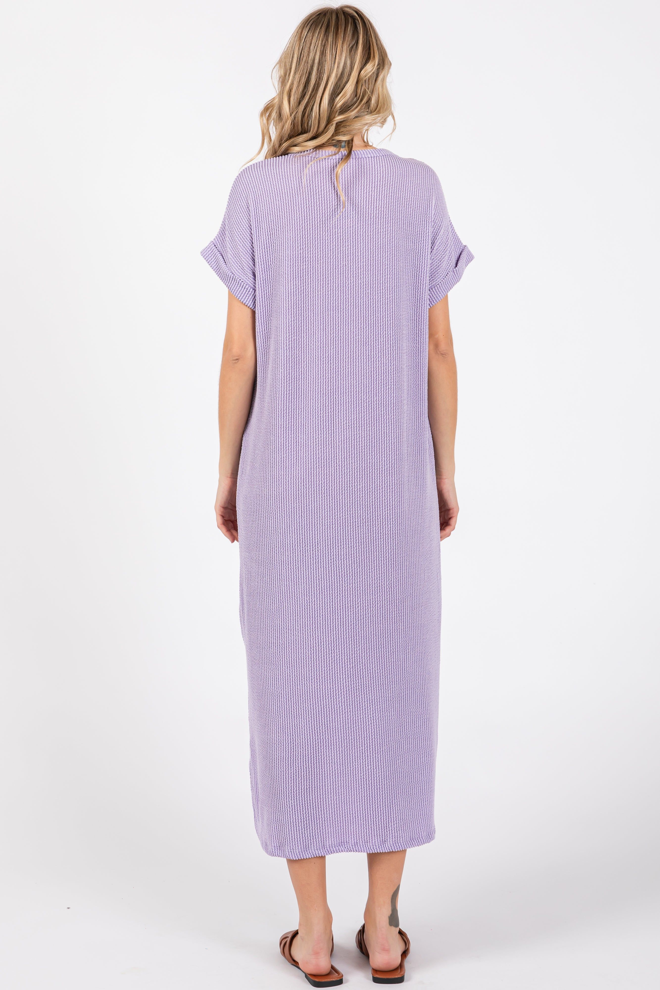 Lavender Ribbed Short Sleeve Midi Dress sold by Pinkblush product image thumbnail 3