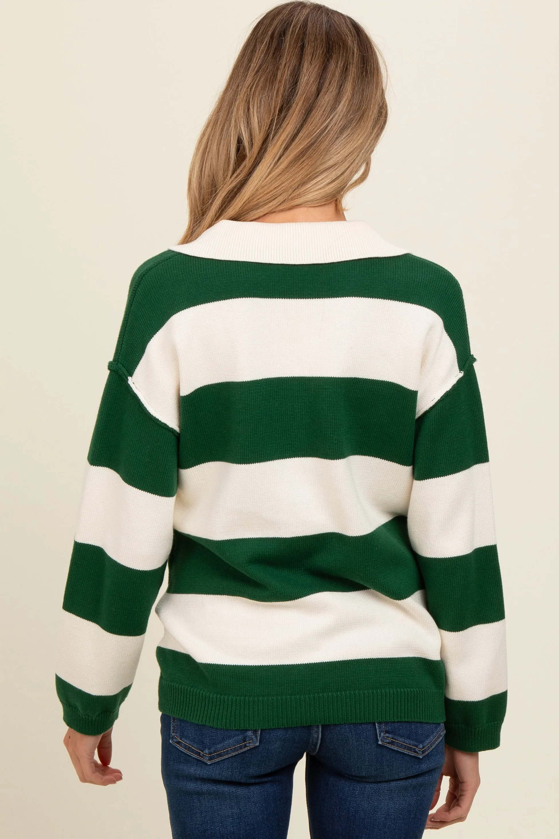Hunter Green Wide Stripe Polo Maternity Sweater sold by Pinkblush product image thumbnail 4