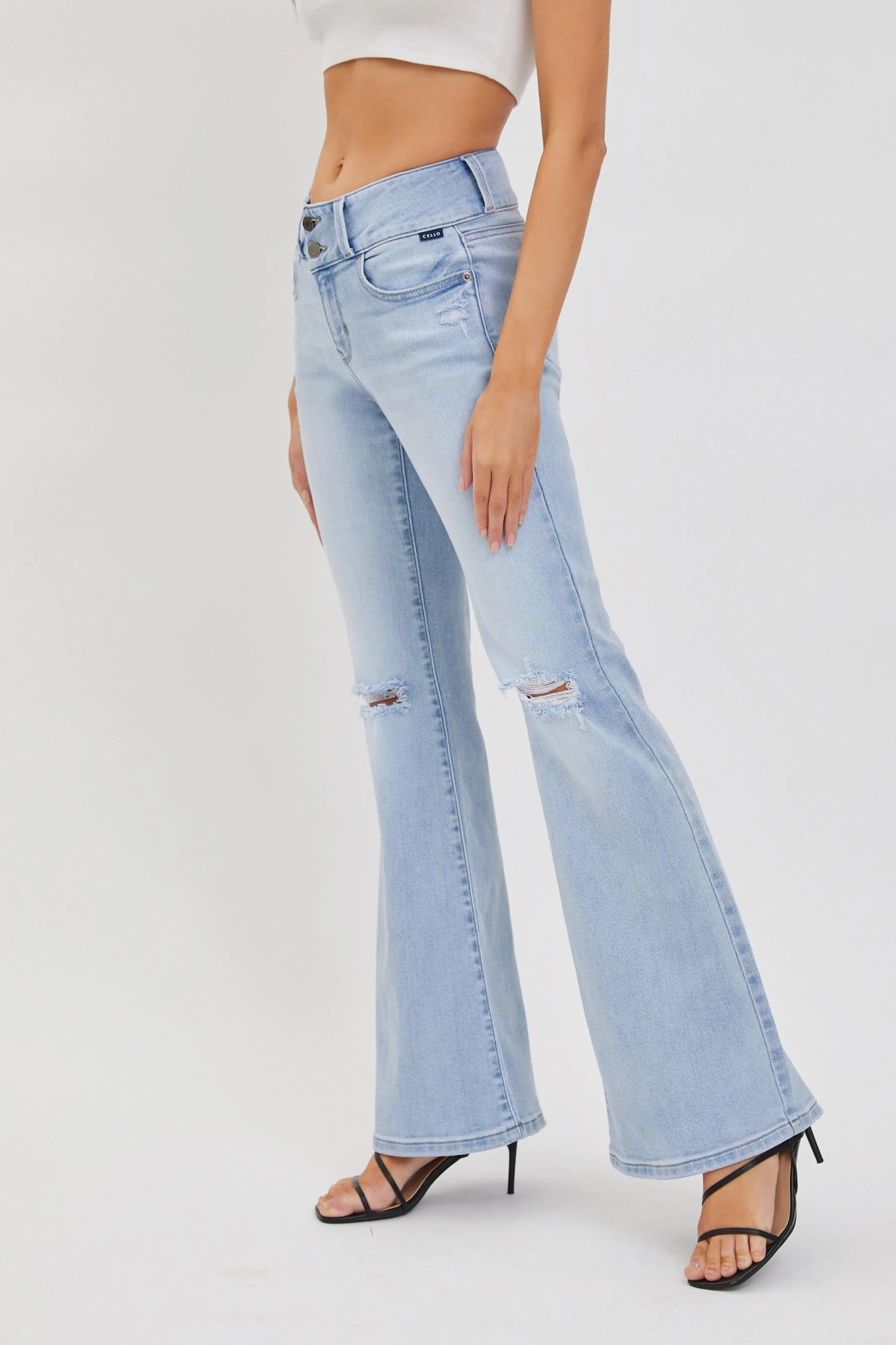 Light Denim 2 Button Mid Rise Flare sold by Pinkblush product image thumbnail 3