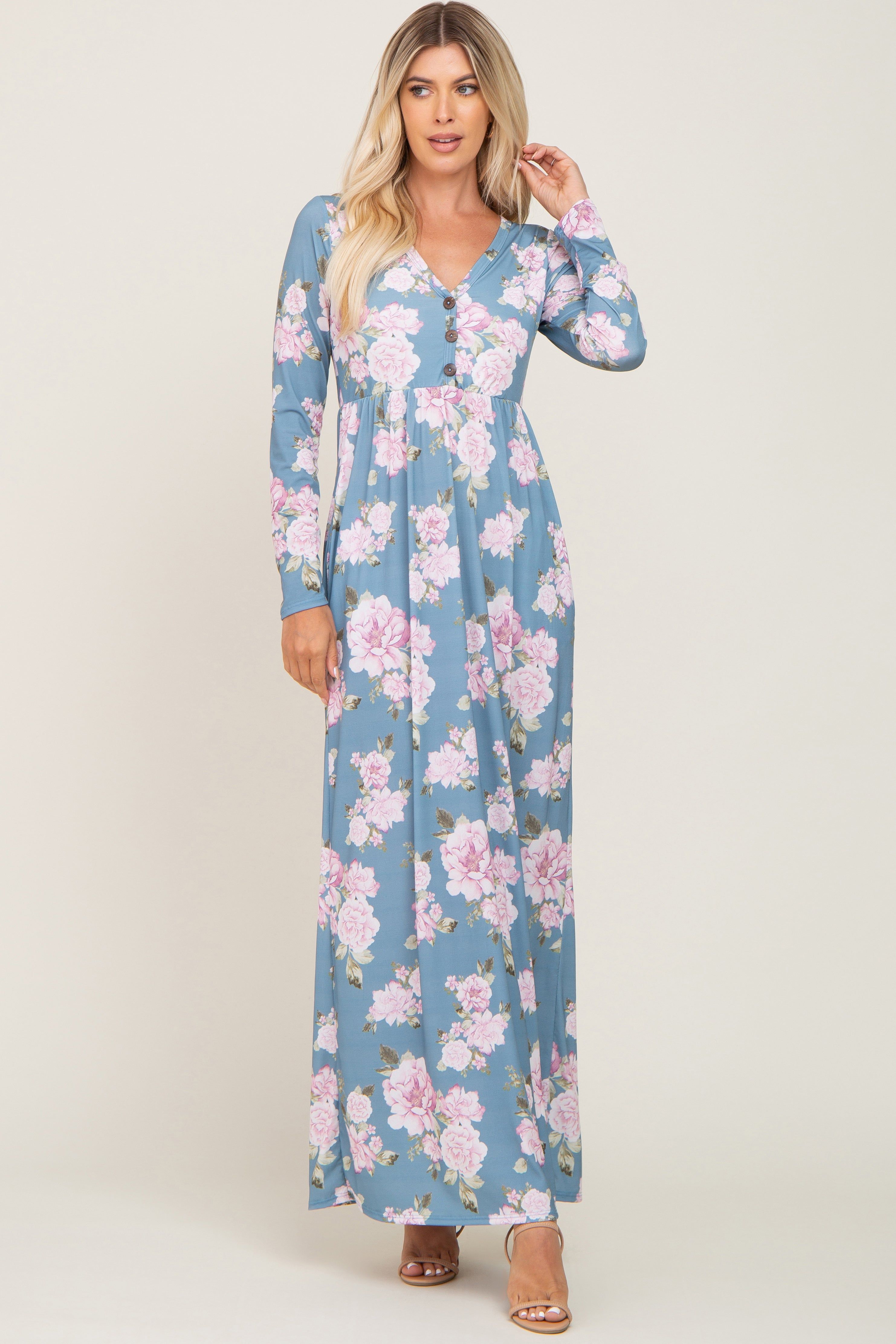 Blue Floral Button Front Maternity Maxi Dress sold by Pinkblush product image thumbnail 5