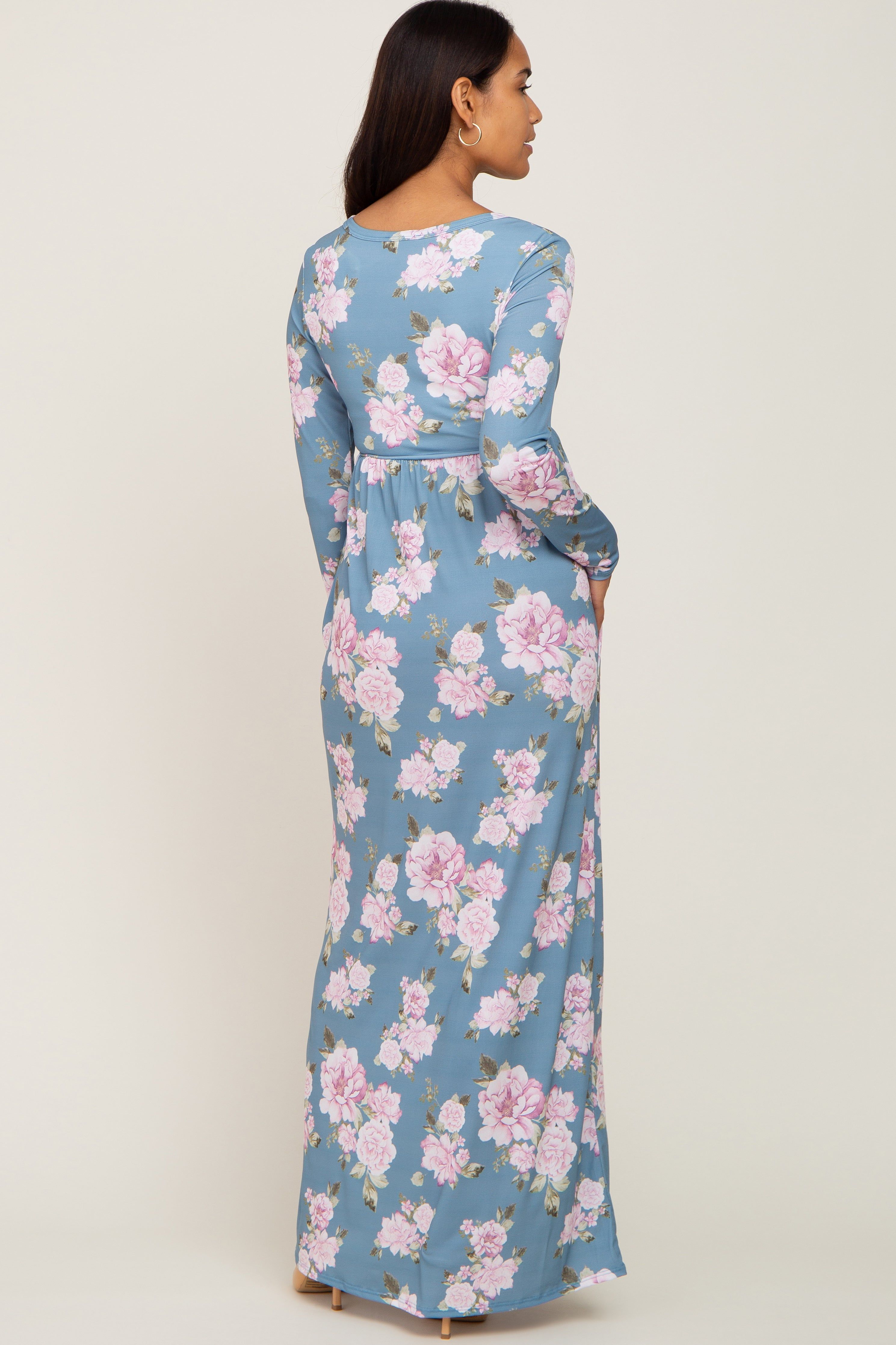 Blue Floral Button Front Maternity Maxi Dress sold by Pinkblush product image thumbnail 3