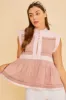 Pink Combo Contrast Trim Detail Button Front Woven Blouse Top sold by Pinkblush