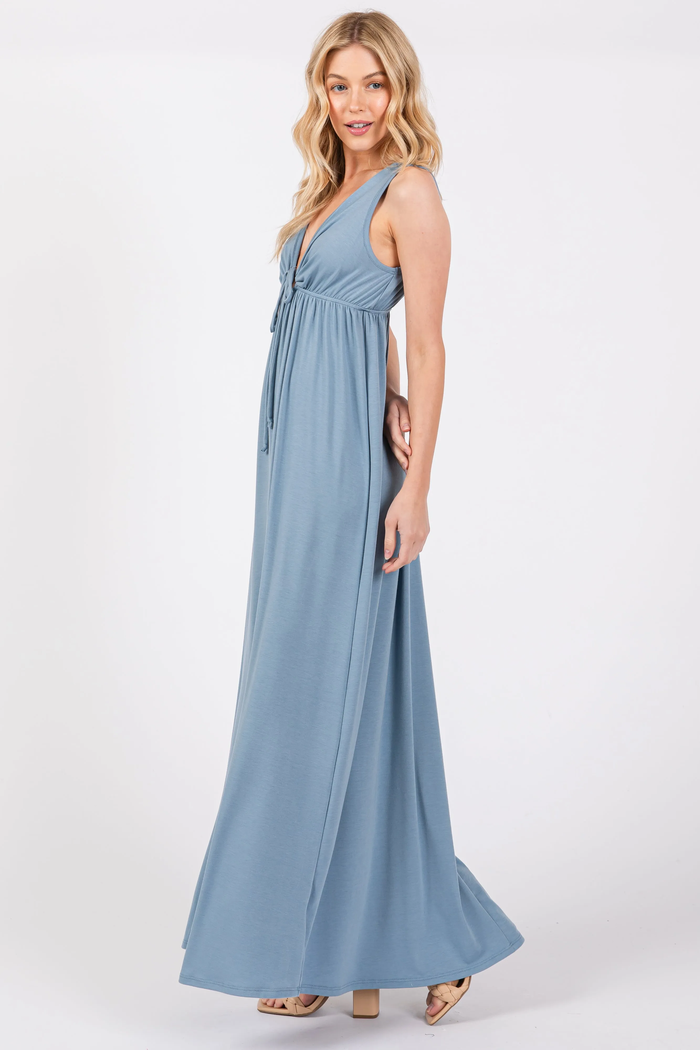 Blue Front Tie Cutout Sleeveless Maxi Dress sold by Pinkblush product image thumbnail 2