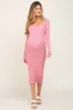 Pink Knit Ribbed Maternity Midi Dress sold by Pinkblush