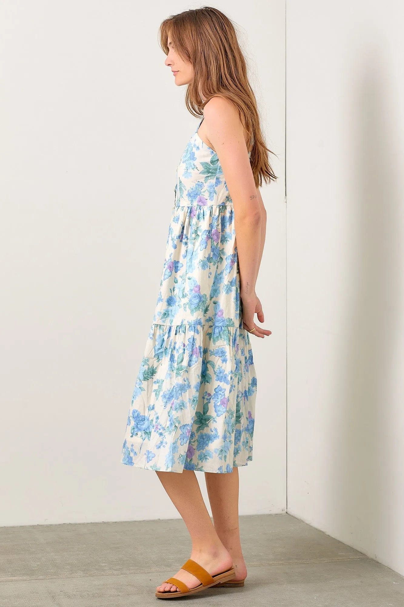 Blue Floral Sweetheart Neck Button Front Midi Dress sold by Pinkblush product image thumbnail 2
