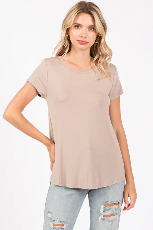 Mocha Basic Short Sleeve Top sold by Pinkblush