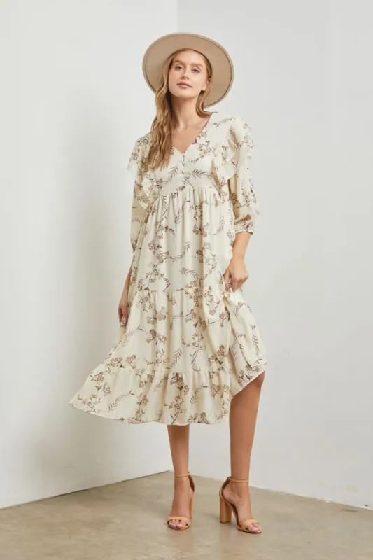Ivory Ruffled Long Sleeve Midi Dress sold by Pinkblush