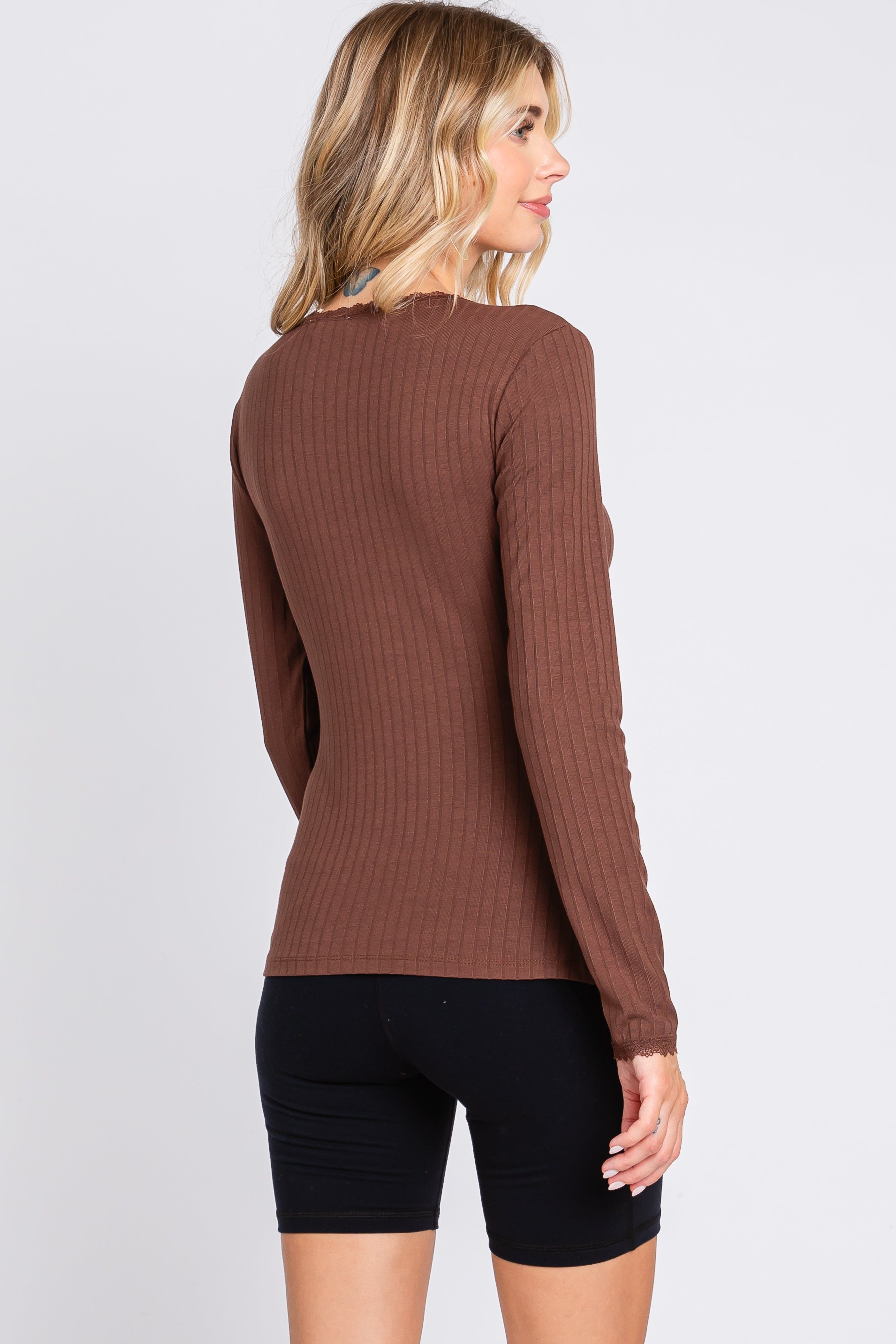 Brown Ribbed Lace V-Neck Top sold by Pinkblush product image thumbnail 3